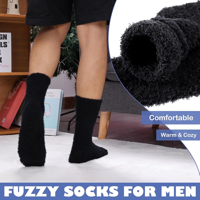 LINEMIN Mens Fuzzy Socks Cozy Fluffy Winter Warm Slipper Socks Microfiber Soft Home Sleeping Socks 5/6 Pairs - Image 3